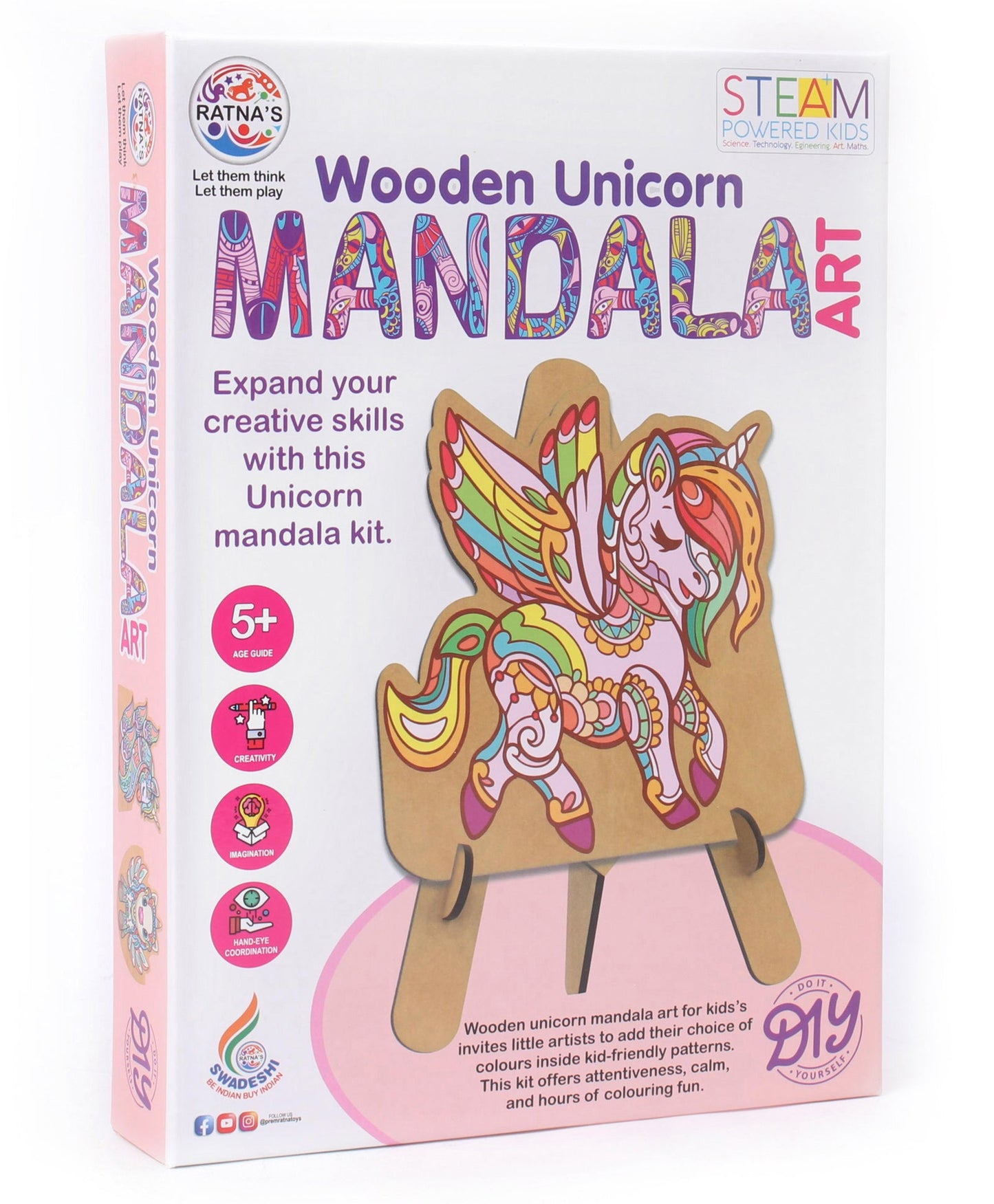 Arjoos | Wooden Unicorn Mandala Art Kit | Expand Your Creative Skills | MDF Printed Boards With Ease | Birthday Gifts for Kids - Age - 5+Years
