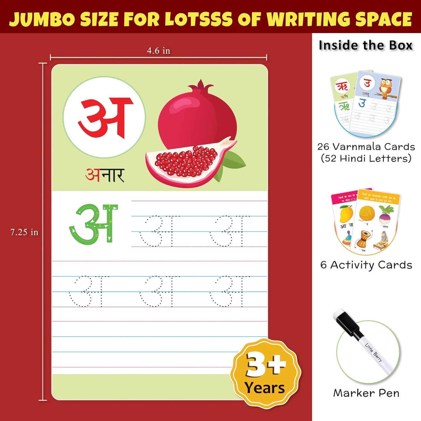 Arjoos | Write & Wipe Flash Cards: Hindi Varnamala (Ka Kha Ga) | 32 Reusable Cards with Marker Pen | Gifts, Travel Toy & Preschool Learning for Kids - Age - 3+Years