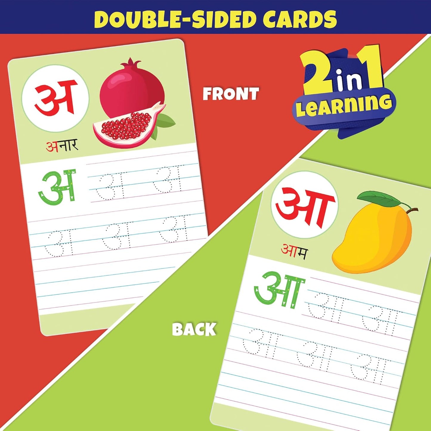 Arjoos | Write & Wipe Flash Cards: Hindi Varnamala (Ka Kha Ga) | 32 Reusable Cards with Marker Pen | Gifts, Travel Toy & Preschool Learning for Kids - Age - 3+Years