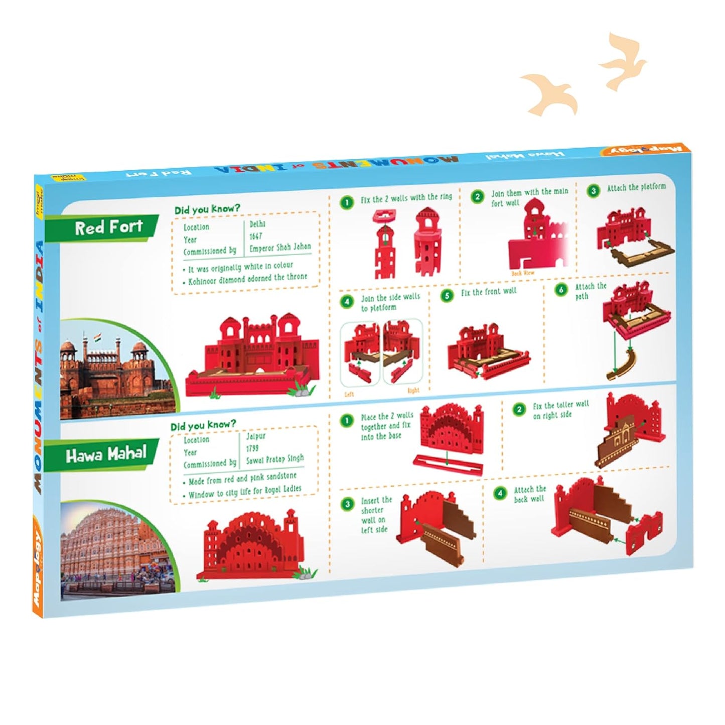Arjoos | Mapology Monuments of India - Red Fort & Hawa Mahal | Construction Set | Educational Toy for Boys & Girls | Birthday Return Gift for Kids - ( Age 5+ ).