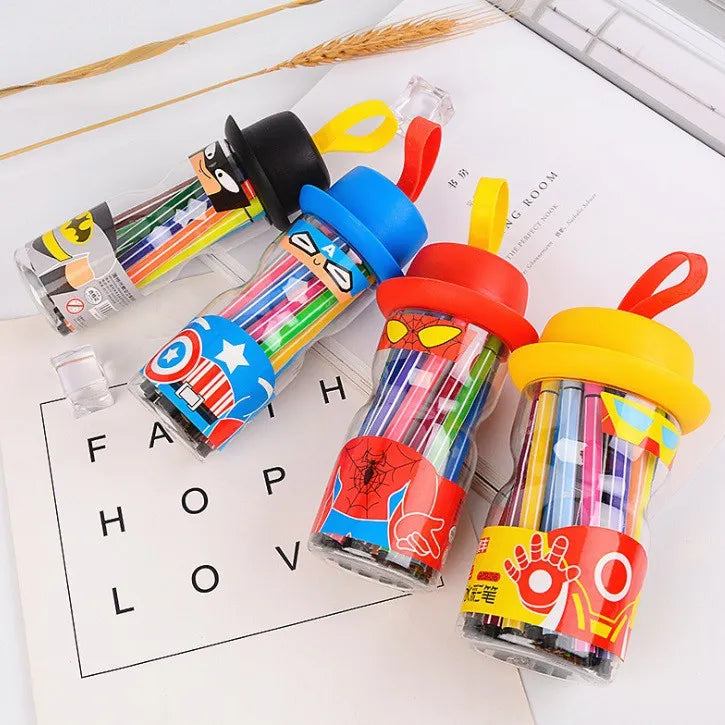 Arjoos | π Superhero Color Marker Pens π Kids Children Coloring Stationary Pen π 12 Coloring Markers/ Set l Spiderman Transformer Batman Captain America l Children Day Gifts l Goodie Bag l Spiderman Birthday Party