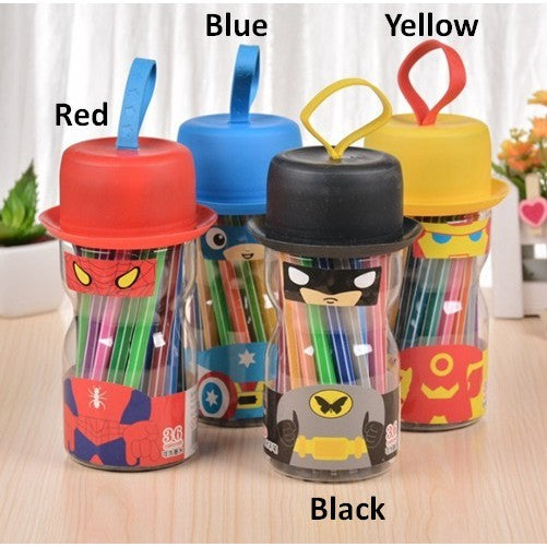 Arjoos | π Superhero Color Marker Pens π Kids Children Coloring Stationary Pen π 12 Coloring Markers/ Set l Spiderman Transformer Batman Captain America l Children Day Gifts l Goodie Bag l Spiderman Birthday Party