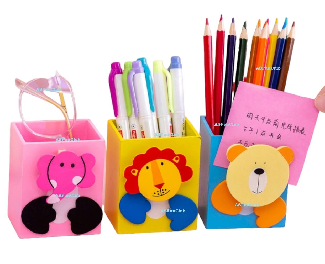 Arjoos |Wooden Pen Holder, Pen Holder Colorful Desk Organizer Multipurpose Cute Cartoon for Home