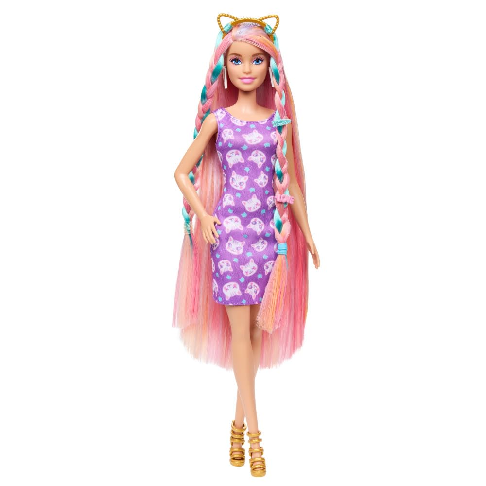 Arjoos | Barbie Fun & Fancy Hair With Extra-Long Colorful Blonde Hair And Glossy Pink Dress Doll | 10 Hair And Fashion Play Accessories