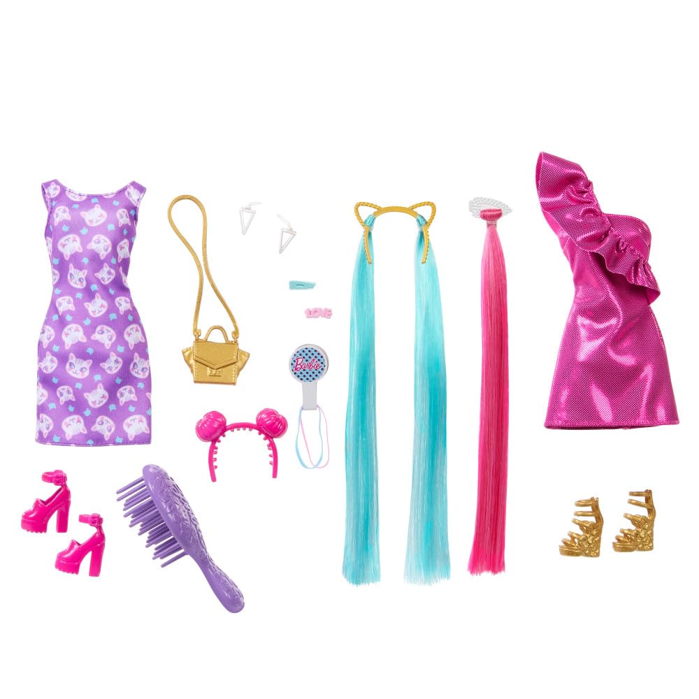 Arjoos | Barbie Fun & Fancy Hair With Extra-Long Colorful Blonde Hair And Glossy Pink Dress Doll | 10 Hair And Fashion Play Accessories