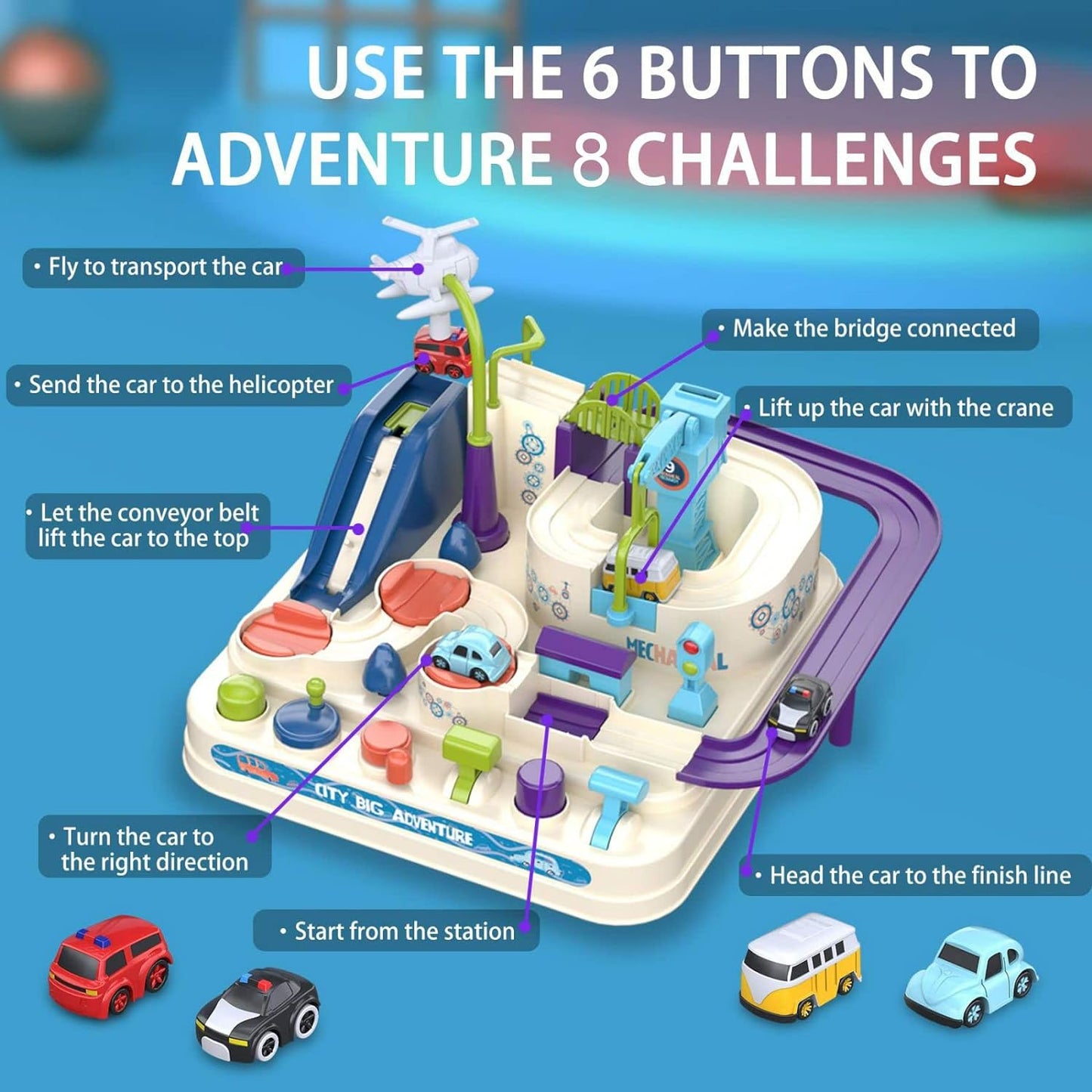 Arjoos | Car Adventure Toy, City Rescue Preschool Educational Toy Vehicle | Race Tracks Toy for Boys and Girls