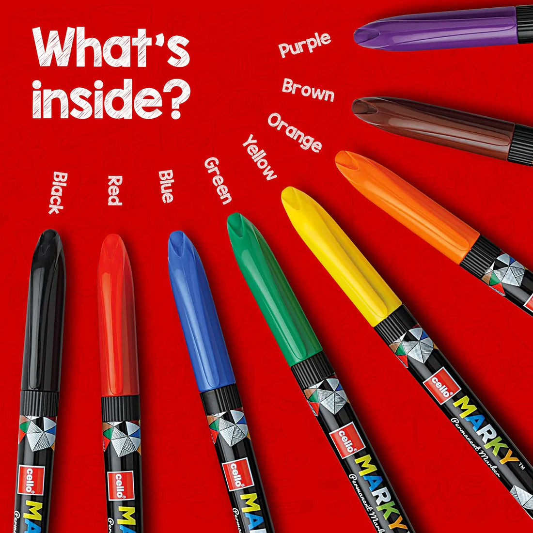 Arjoos | Cello Marky Permanent Marker Pens | Set of 8 Assorted Ink Colouring | Birthday Gifts for Kids - Pack of 1 - ( Ages - 3+ )