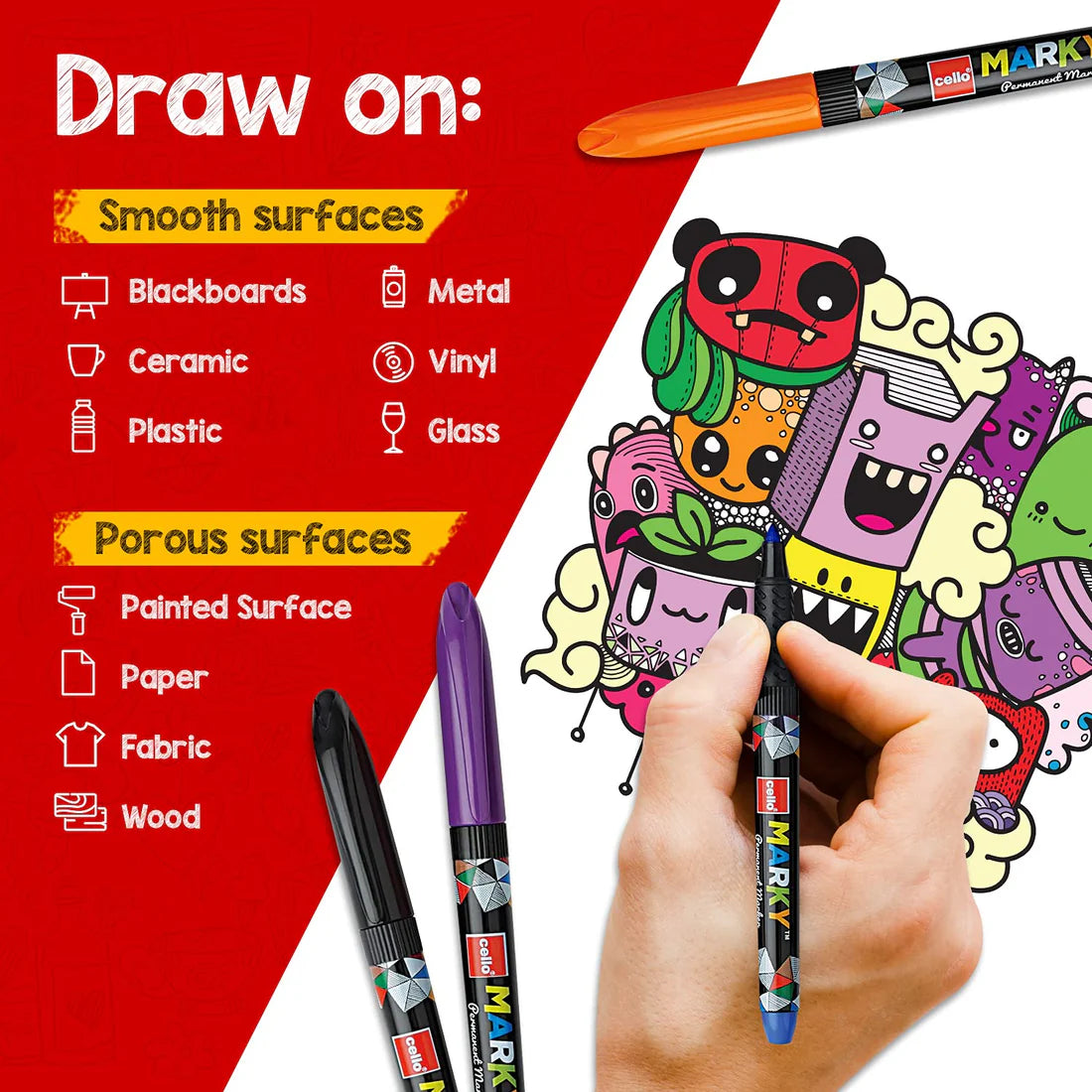 Arjoos | Cello Marky Permanent Marker Pens | Set of 8 Assorted Ink Colouring | Birthday Gifts for Kids - Pack of 1 - ( Ages - 3+ )