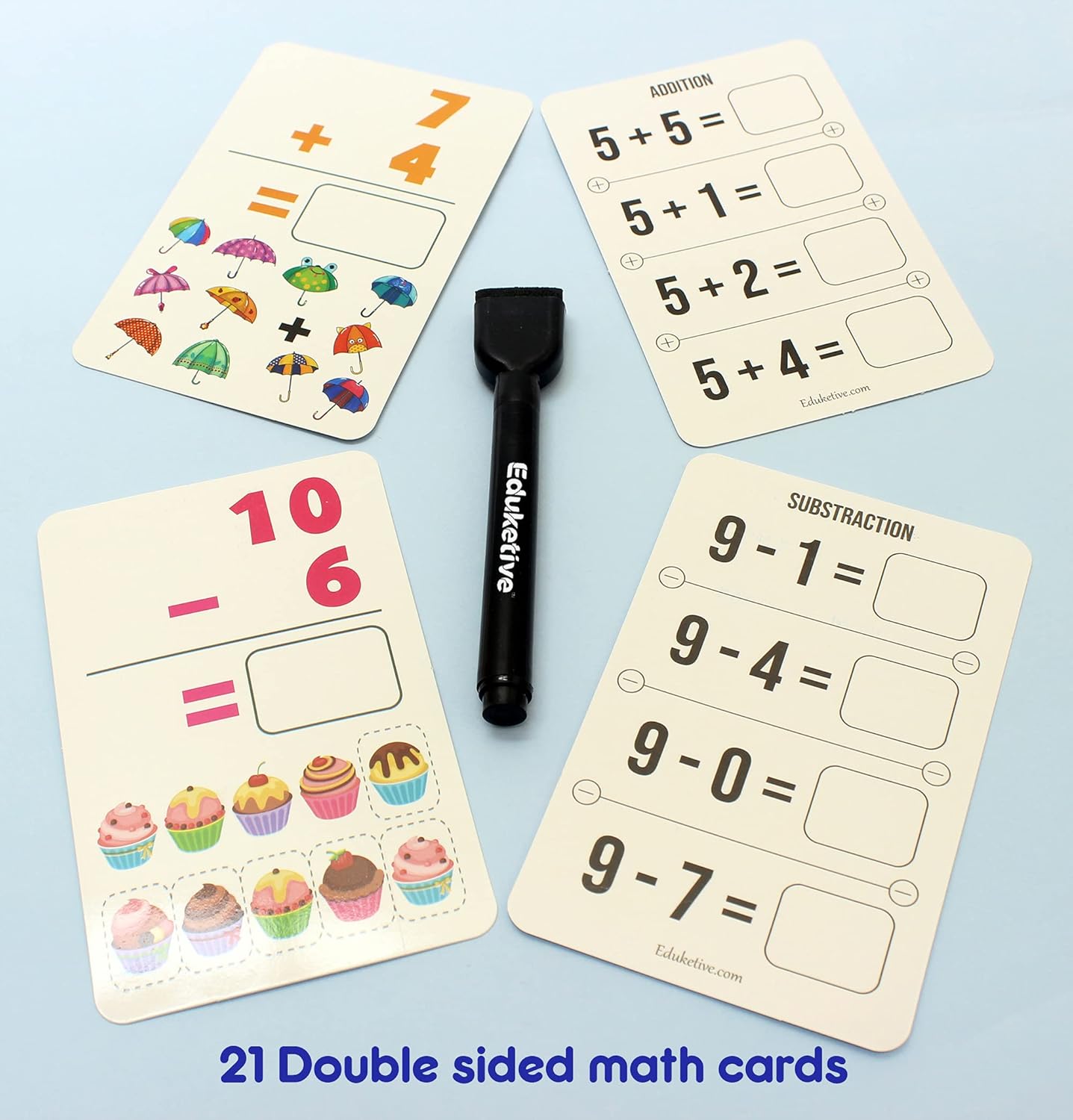 Arjoos | Eduketive 1+2=3 Write & Wipe Reusable Activity Cards | Writing Practice & Preschool Learning Educational Game with Exercise Book | Ages ( 3-9 yrs )