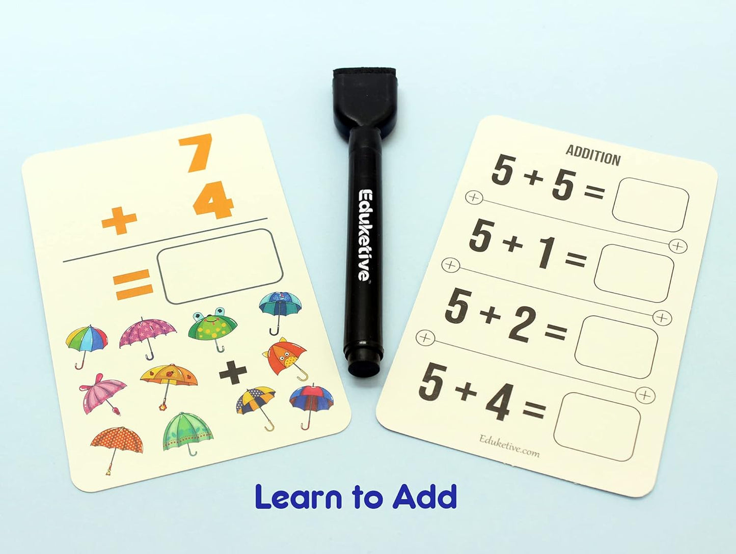 Arjoos | Eduketive 1+2=3 Write & Wipe Reusable Activity Cards | Writing Practice & Preschool Learning Educational Game with Exercise Book | Ages ( 3-9 yrs )
