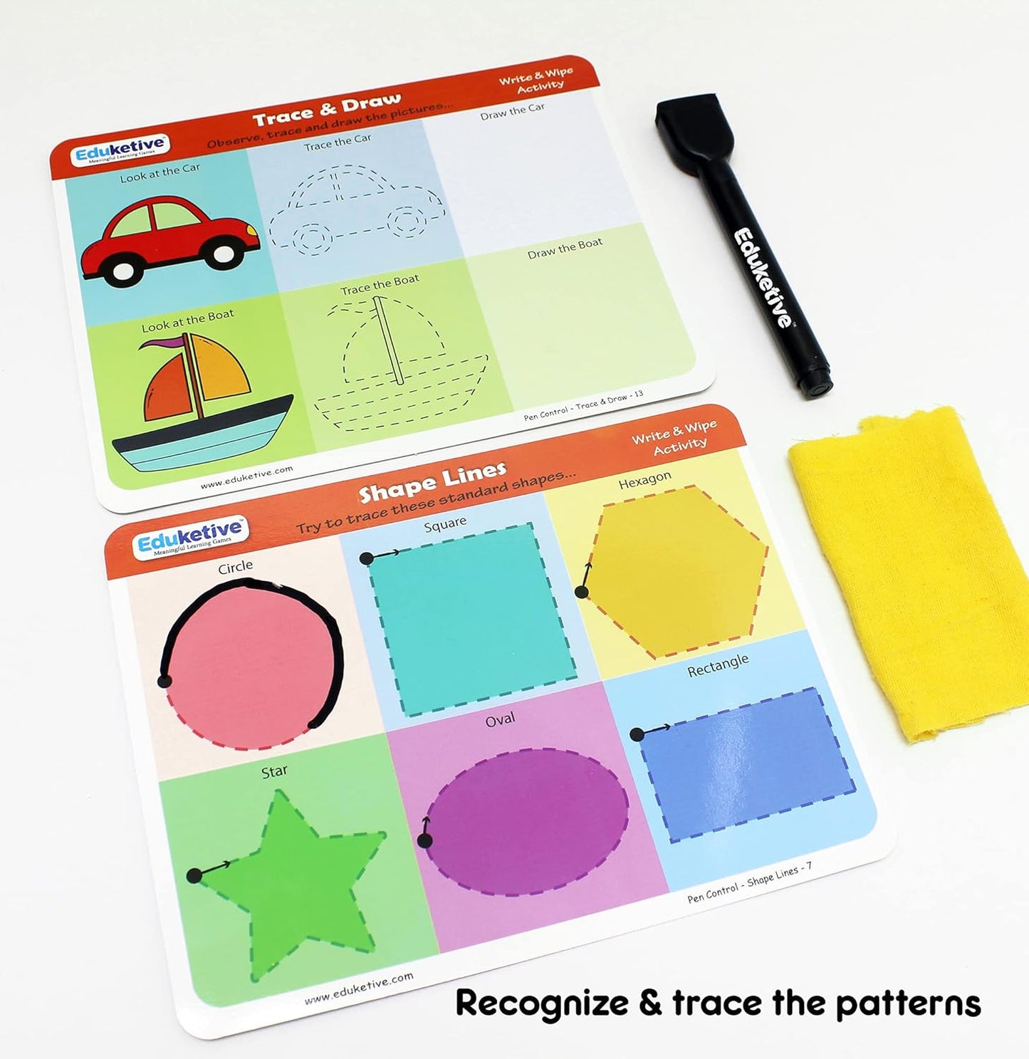Arjoos | Eduketive - Pen Control Write & Wipe Reusable Activity Cards | Writing Practice & Preschool Learning Educational Game with Exercise Book | Ages ( 3-6 yrs )