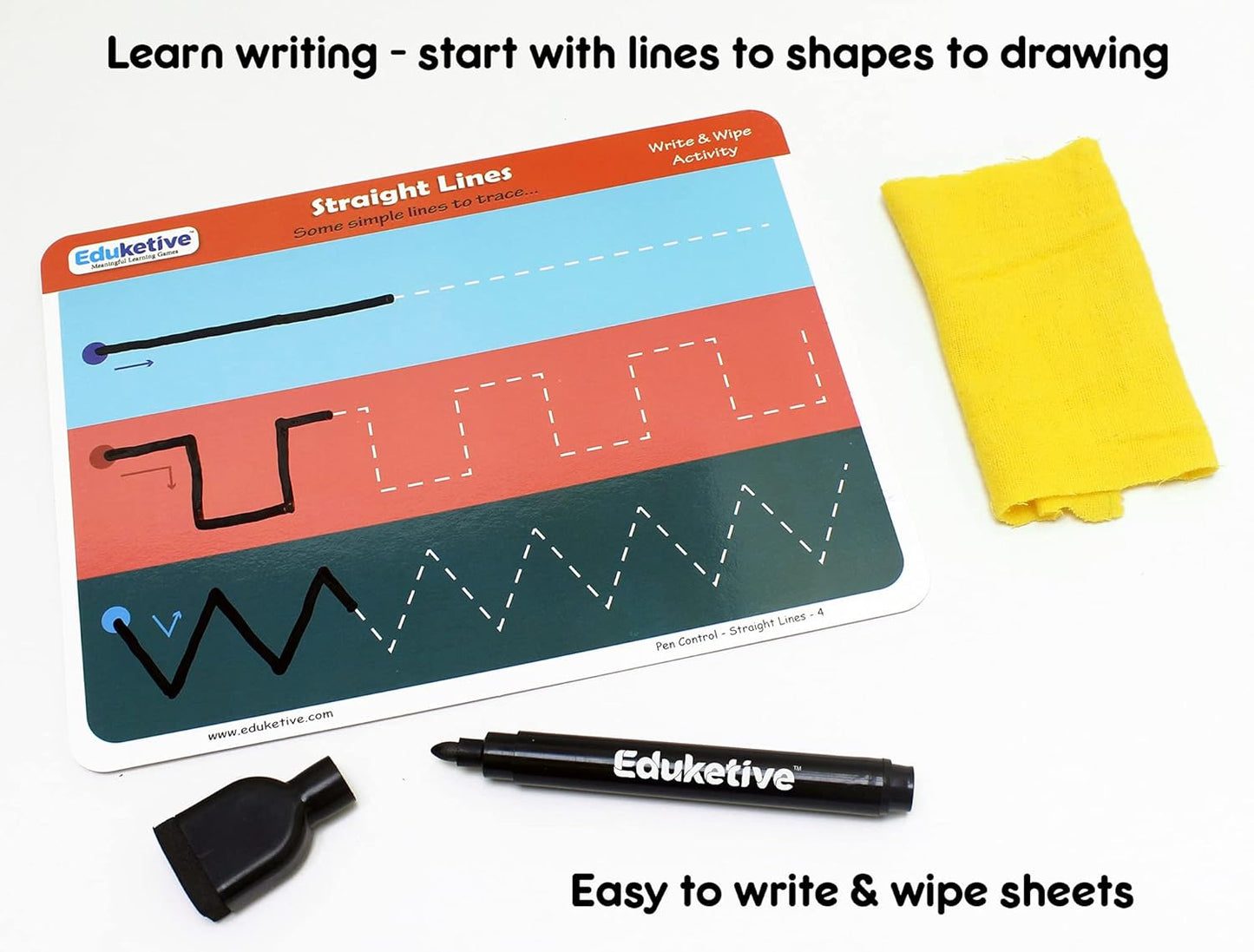 Arjoos | Eduketive - Pen Control Write & Wipe Reusable Activity Cards | Writing Practice & Preschool Learning Educational Game with Exercise Book | Ages ( 3-6 yrs )