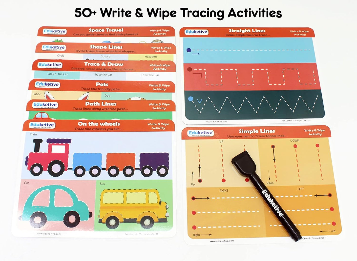 Arjoos | Eduketive - Pen Control Write & Wipe Reusable Activity Cards | Writing Practice & Preschool Learning Educational Game with Exercise Book | Ages ( 3-6 yrs )