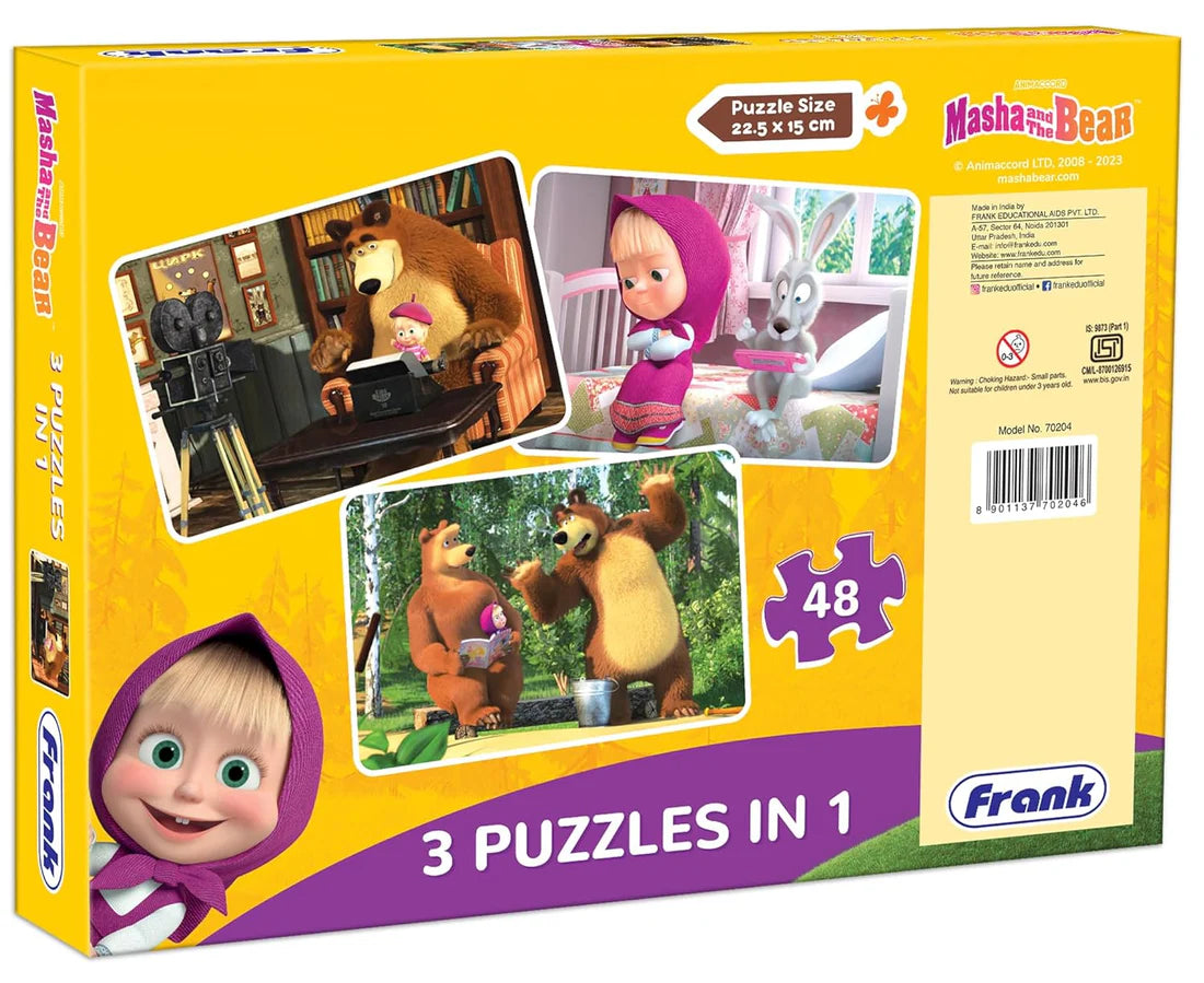 Arjoos | Masha And The Bear 3 in 1 Jigsaw Puzzle | Birthday Gifts for Kids - Pack of 1 - ( Ages - 3+ )