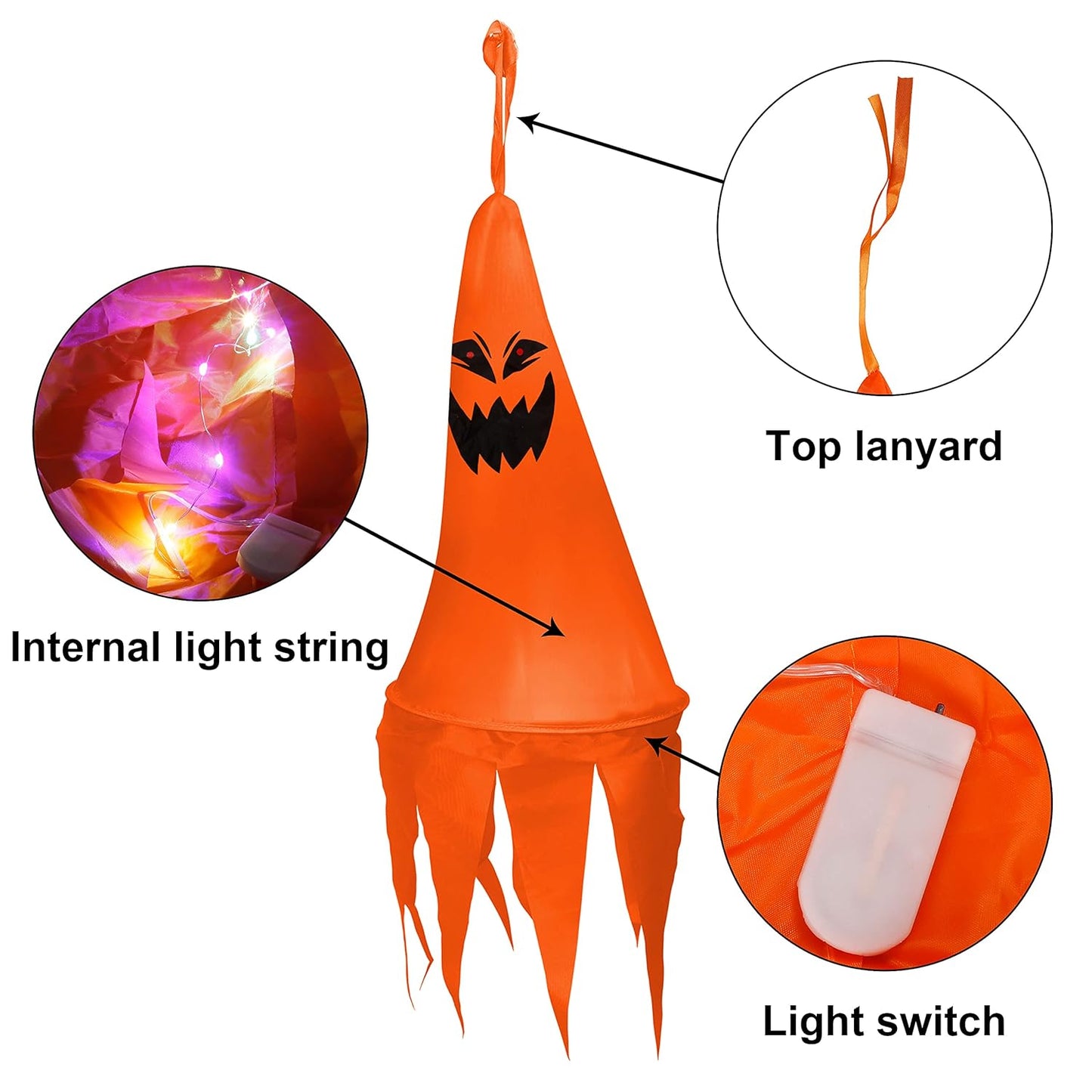 Arjoos | Halloween Decorations Hanging Lighted Ghost, Witch Hats with Battery Operated LED Hanging Decoration