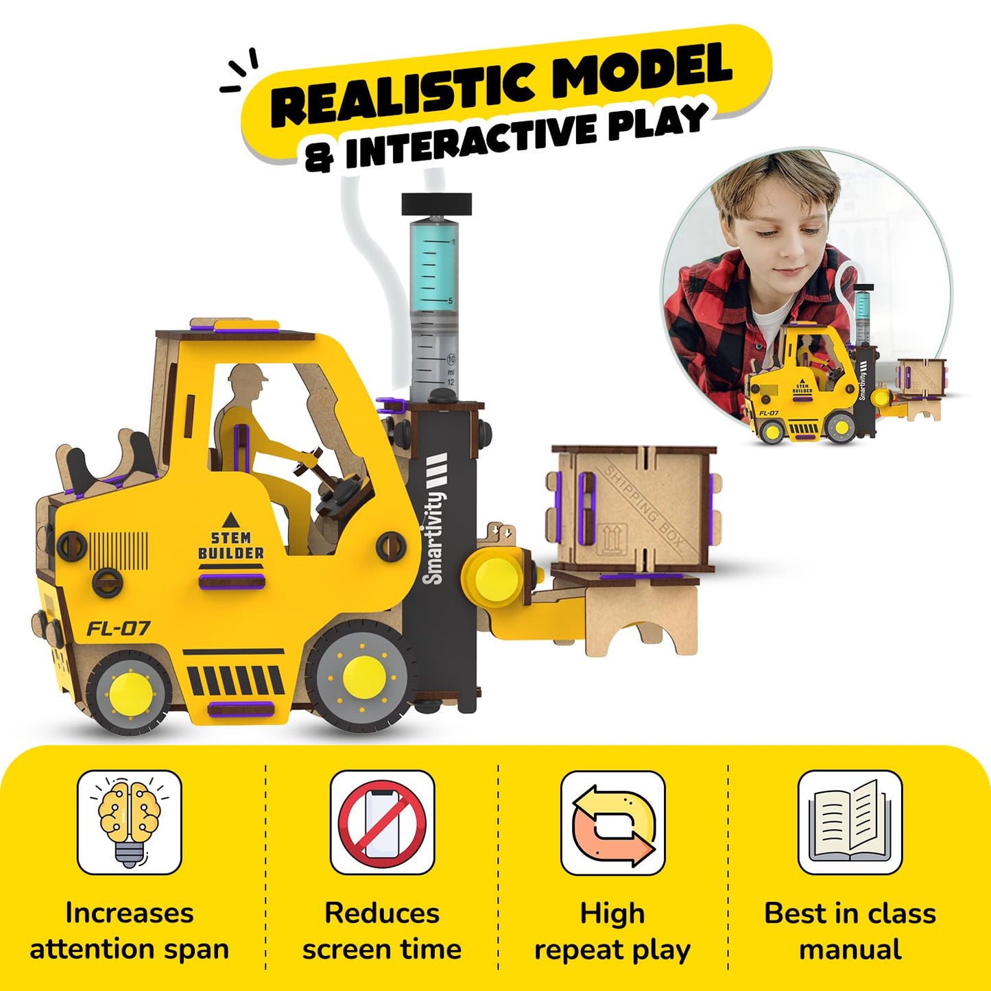 Arjoos | Hydraulic Forklift - Construction Toy Vehicle | Diy Stem Educational Science Toy | 6 - 14 years | Birthday Return Gift for Boys & Girls - Multicolour