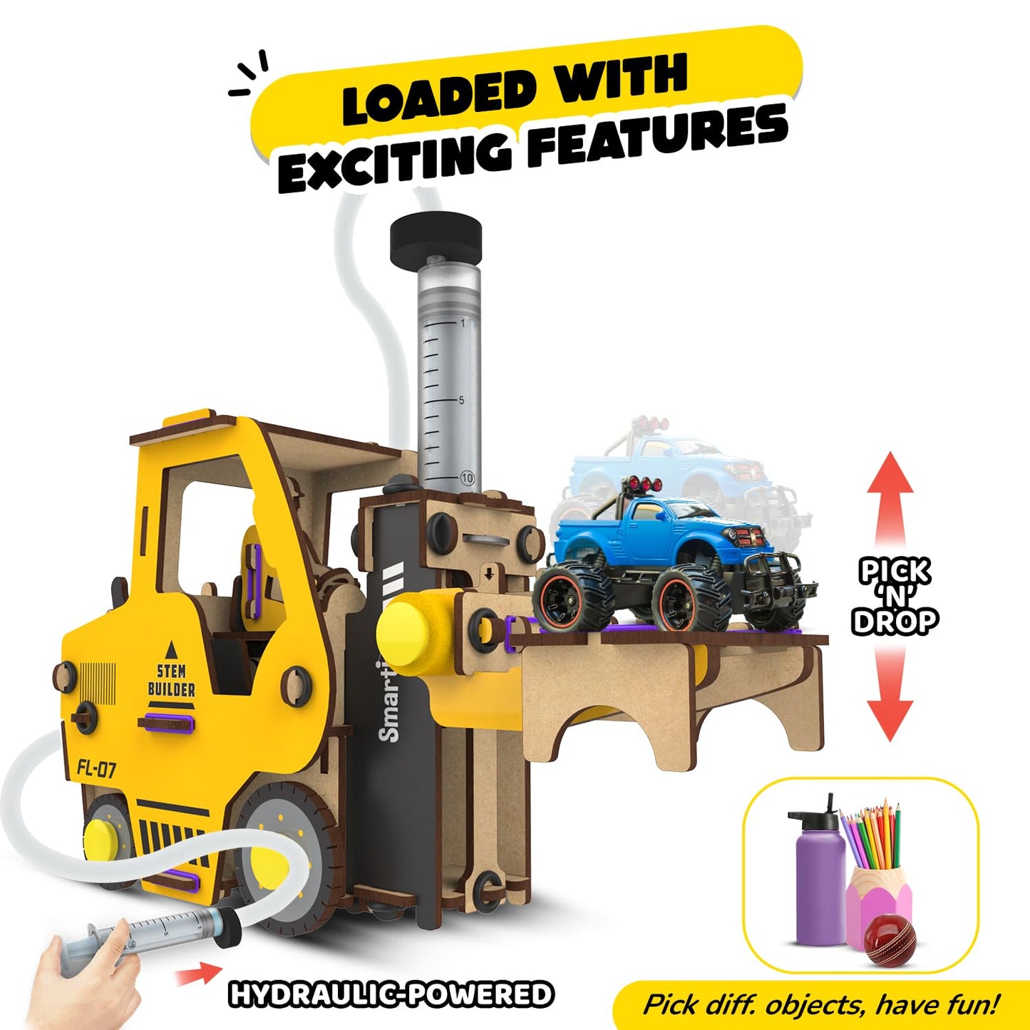Arjoos | Hydraulic Forklift - Construction Toy Vehicle | Diy Stem Educational Science Toy | 6 - 14 years | Birthday Return Gift for Boys & Girls - Multicolour