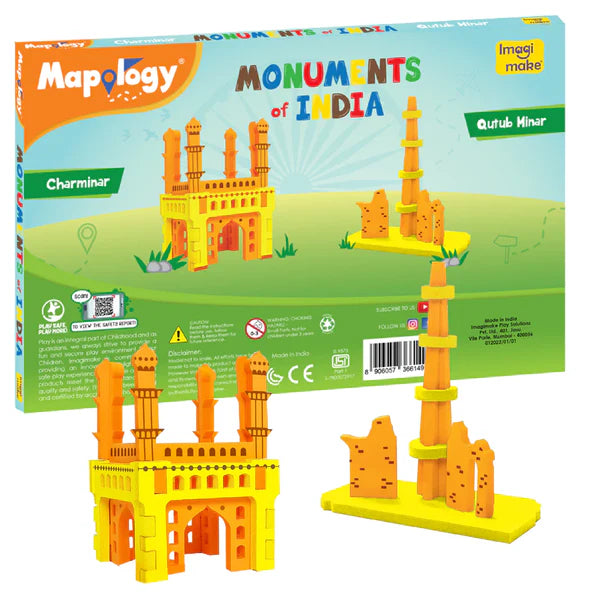 Arjoos | Imagimake - Mapology Monuments of India Charminar and Qutub Minar Construction Set | Birthday Gifts for Kids - Pack of 1
