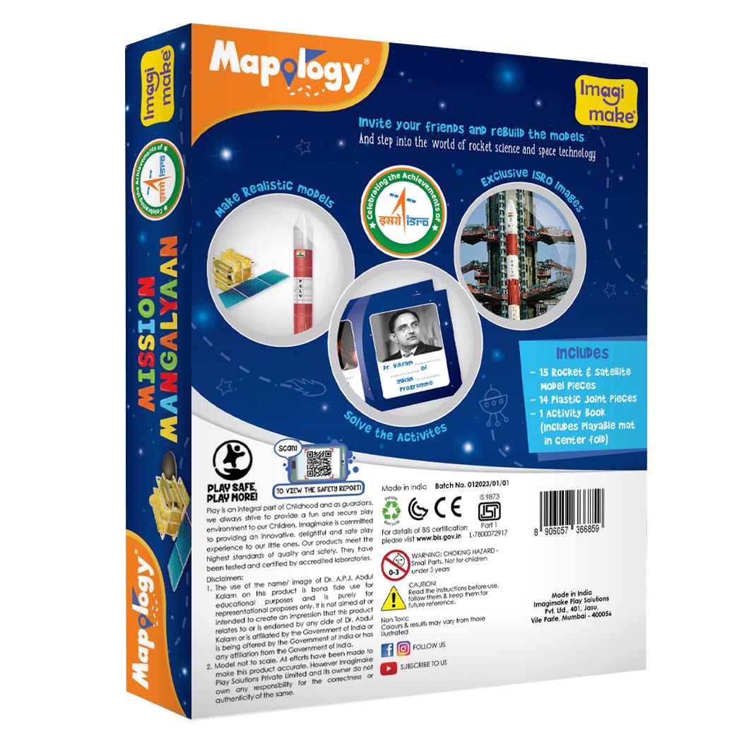 Arjoos | Mapology Mission Mangalyaan | Astronaut Toy | Isro Rocket Model & Satellite | 3D Puzzles | Educational Toys For Kids | Gifts for 5 Year Old Boy & Girl Ages 5+ .
