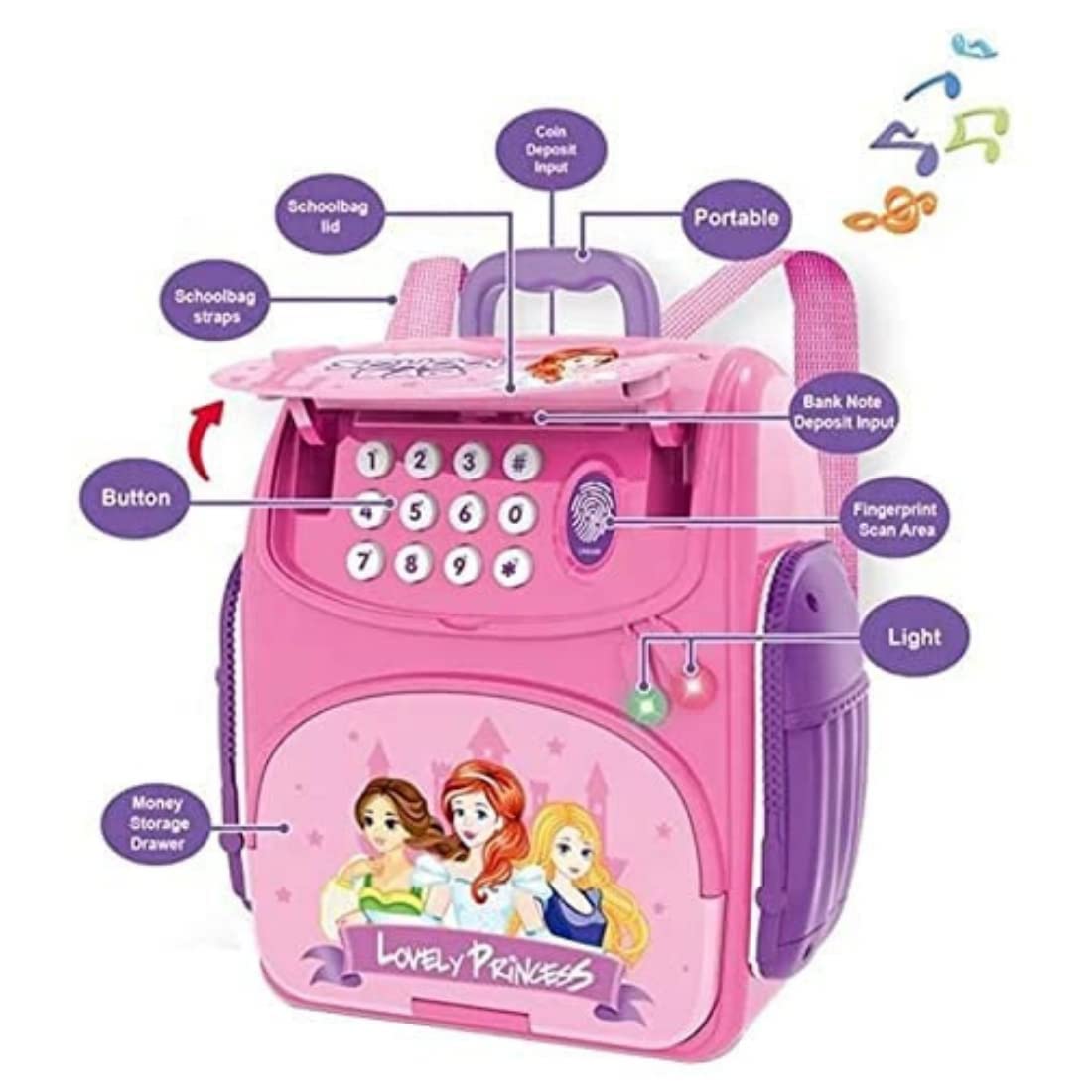 Arjoos | Kids Backpack Design Piggy Bank with Finger Press Functions