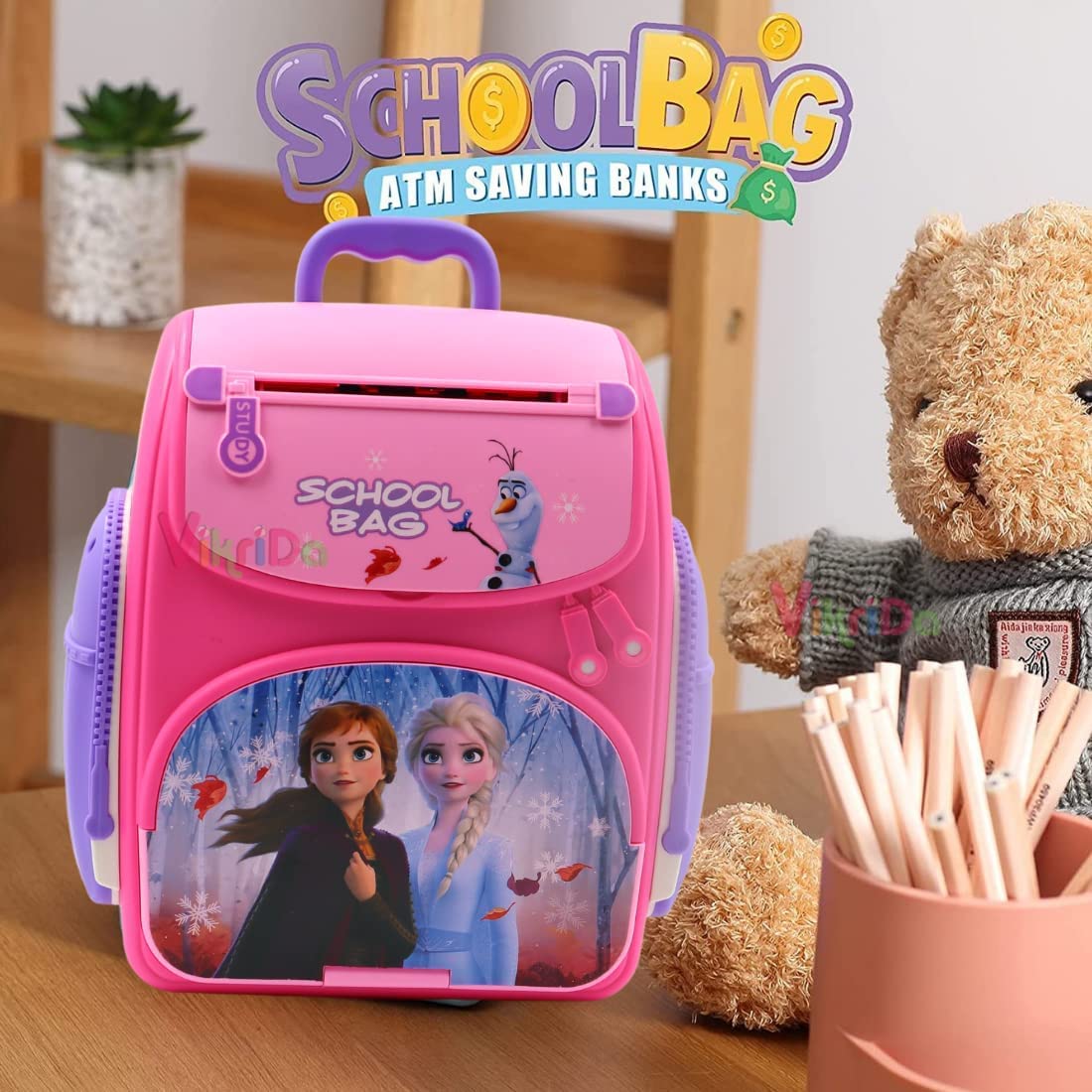 Arjoos | Kids Backpack Design Piggy Bank with Finger Press Functions