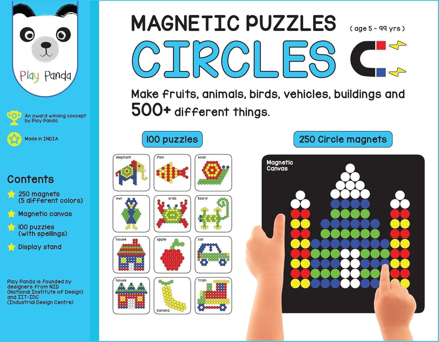 Arjoos | Magnetic Puzzles : Circles with 250 colorful magnets | magnetic board | 100 puzzles and display stand | Gift For Boys And Girls