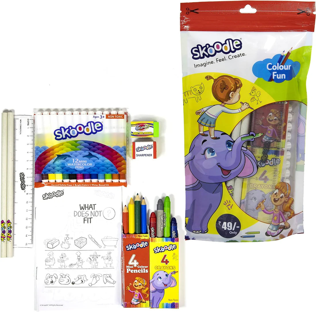 Arjoos | SKOODLE Colour Fun Stationery Kit ,- Multicolor | Birthday Gifts for Kids - Pack of 1 - ( Ages - 3+ )