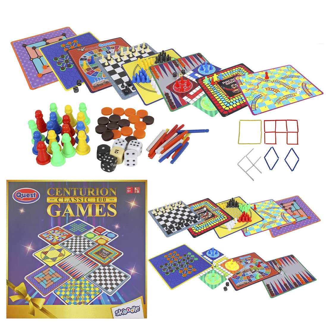 Arjoos | SKOODLE Quest Centurion 5 Double Sided 100 Classic Family Board Games - 3+Years , Multicolor .