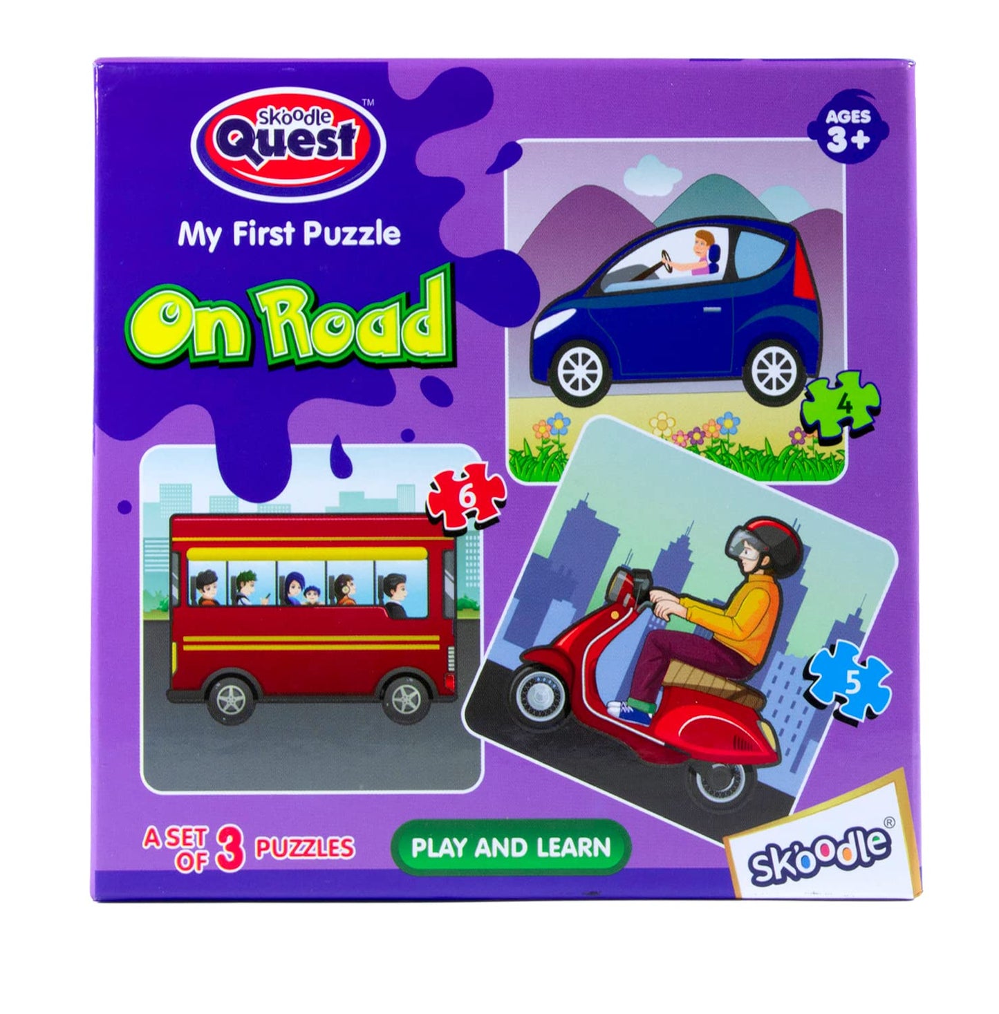 Arjoos | Skoodle My First Puzzle On Road Set of 3 - 15 Pieces | Birthday Gifts for Kids - Pack of 1