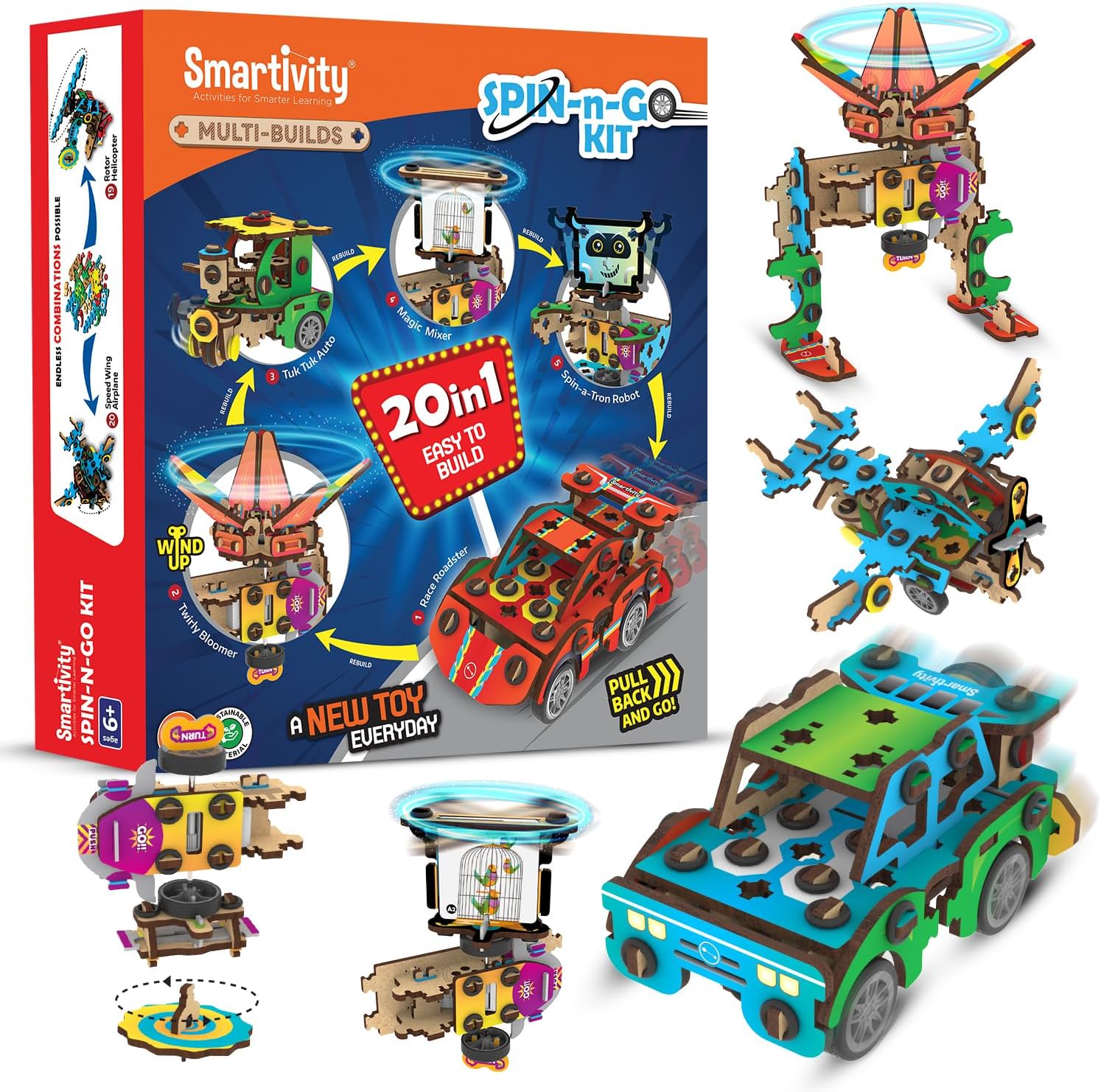 Arjoos Smartivity 20-in-1 Multi-Builds Spin-n-Go Kit for Kids