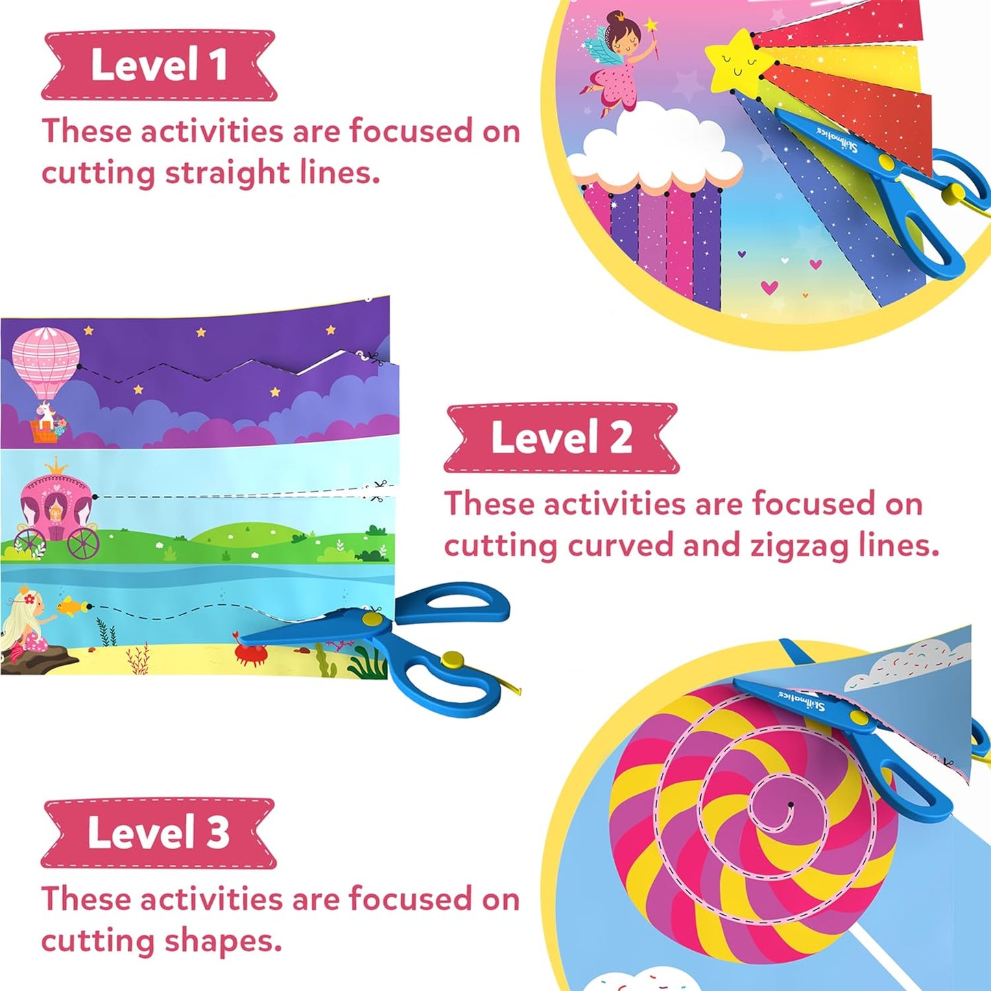 Arjoos | Skillmatics Art & Craft Kit - Snip, Snip Unicorns & Princesses | Develop Scissor Skills with Activity Book | Gifts for Toddlers , Girls & Boys (ages 3-9)