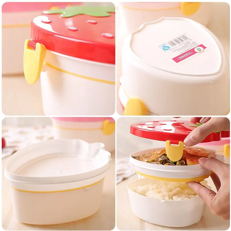 Arjoos\Strawberry Shape Lunch Box 4 Containers Lunch Box | Cute Lunch Box For Kids