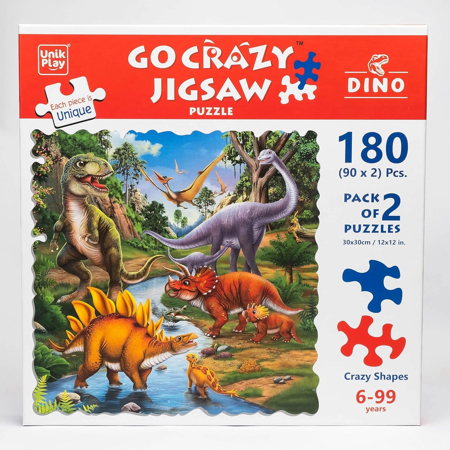 Arjoos | Unik Play Go Crazy Dinosaur Jigsaw Puzzle for Kids | 12x12 inches, 90+90 Puzzle Pieces