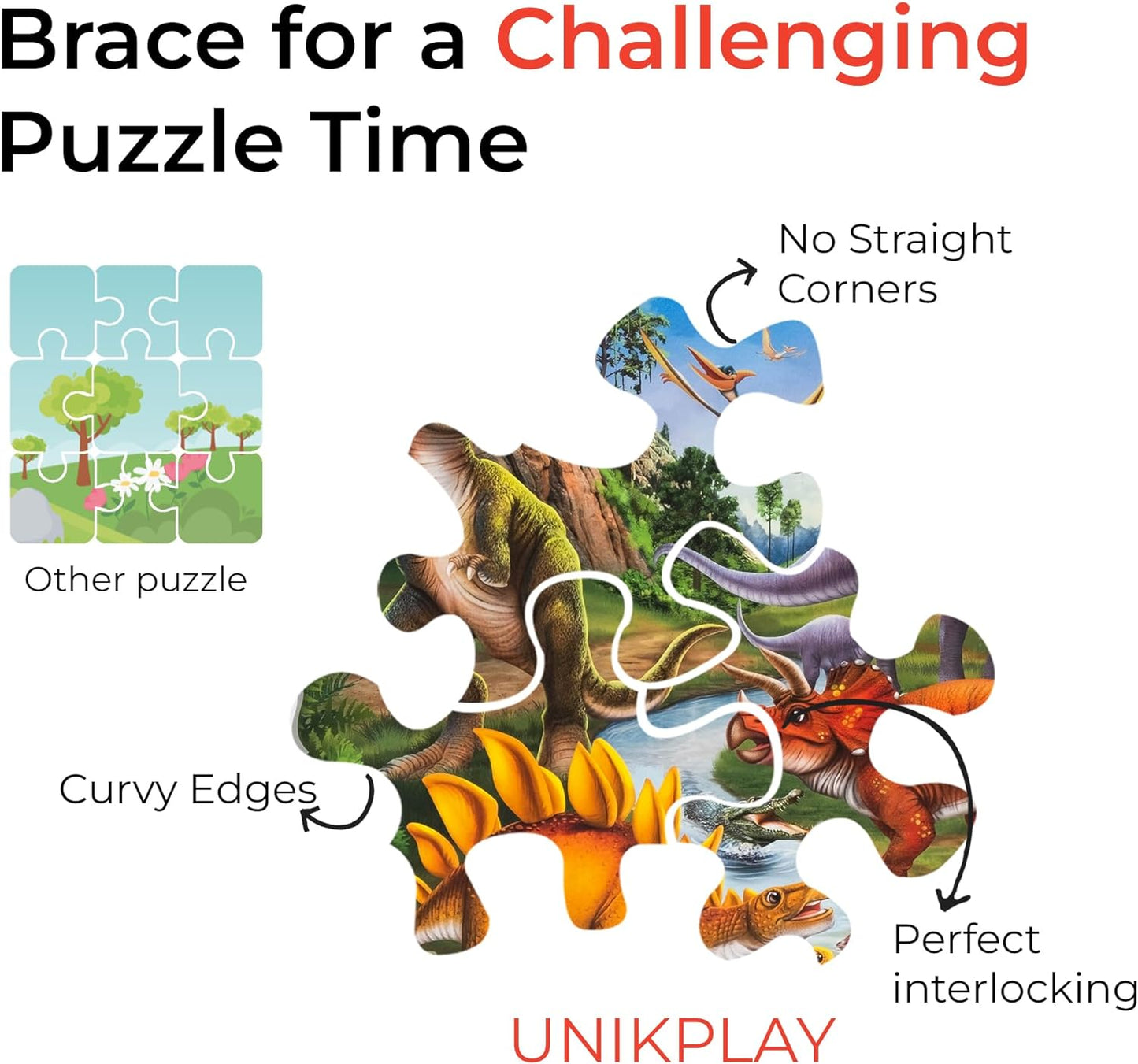 Arjoos | Unik Play Go Crazy Dinosaur Jigsaw Puzzle for Kids | 12x12 inches, 90+90 Puzzle Pieces