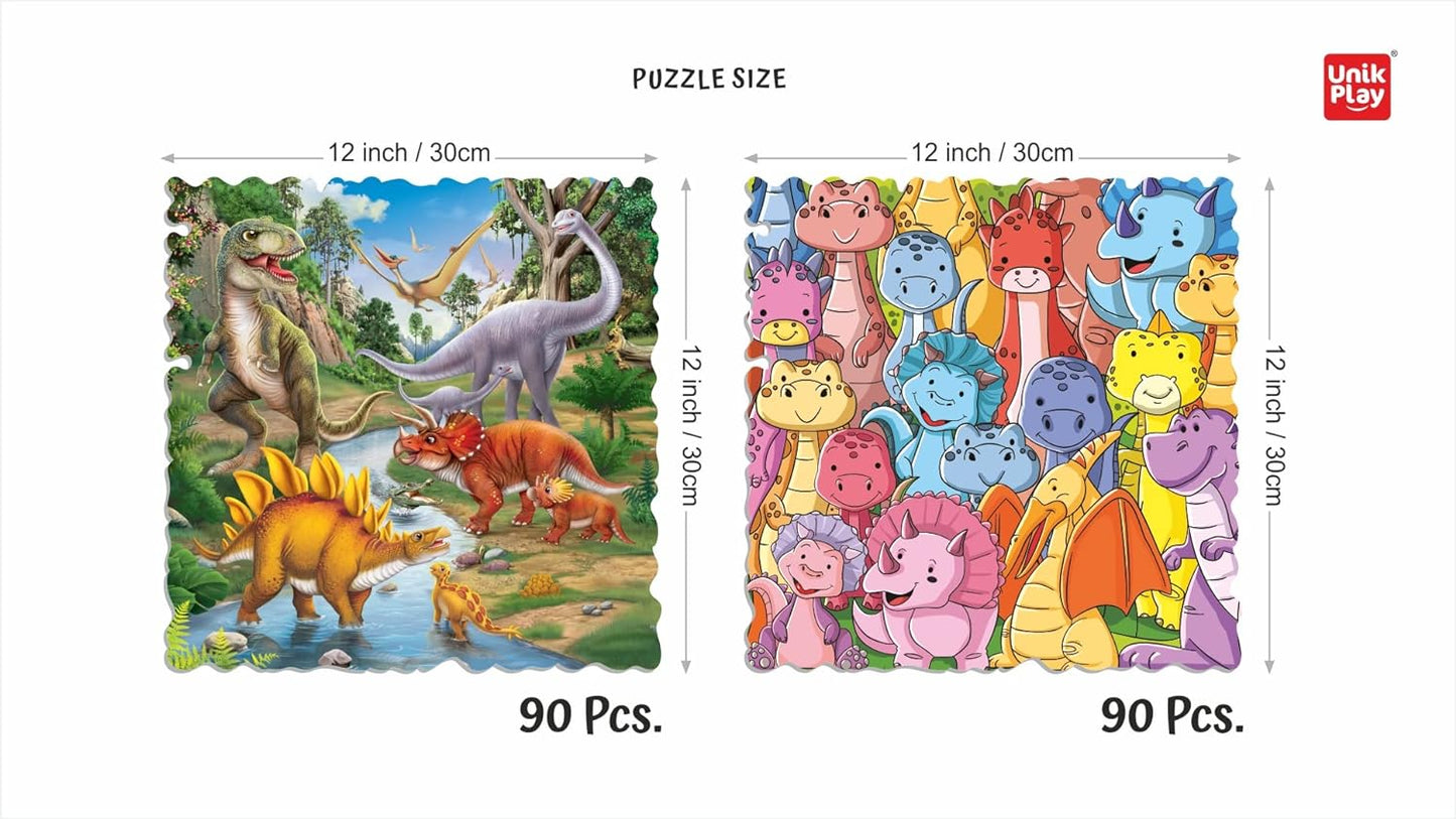 Arjoos | Unik Play Go Crazy Dinosaur Jigsaw Puzzle for Kids | 12x12 inches, 90+90 Puzzle Pieces