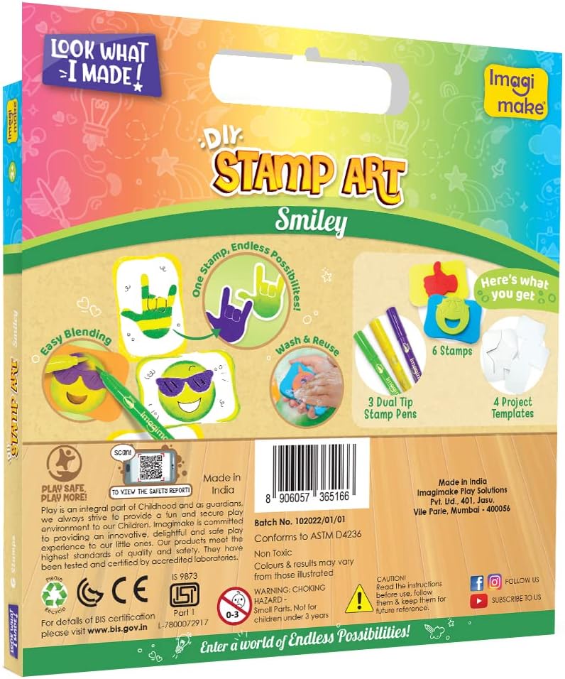 Arjoos | Imagimake Stamp Art - Smiley - DIY Kids Art Set - For Girls and Boys | Return Gifts for Kids | 3 Years+