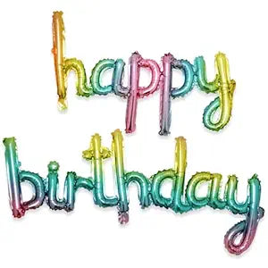 Arjoos|Rainbow Theme Birthday Decorations | Cursive Happy Birthday Letters Foil Balloons | Birthday Decoration Items | Happy Birthday Banner Pack of 1 Set