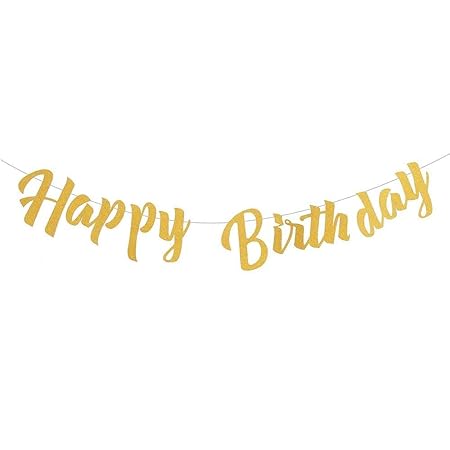 Arjoos|Gold Glitter Cursive Happy Birthday Banner –Sparkle Letter Garland for Birthday Decoration, Hanging Banner (Pack of 1 Set)