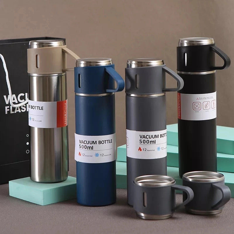 Arjoos | Stainless Steel Vacuum Flask Set with 2 Insulated Steel Cups Combo for Hot and Cold Beverages Flask (Multicolor)