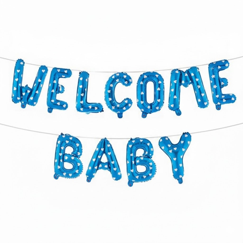 Arjoos|Welcom Baby- Welcome Baby Boy Theme Foil Balloon Banner Combo - Set Of 11Pcs, Blue