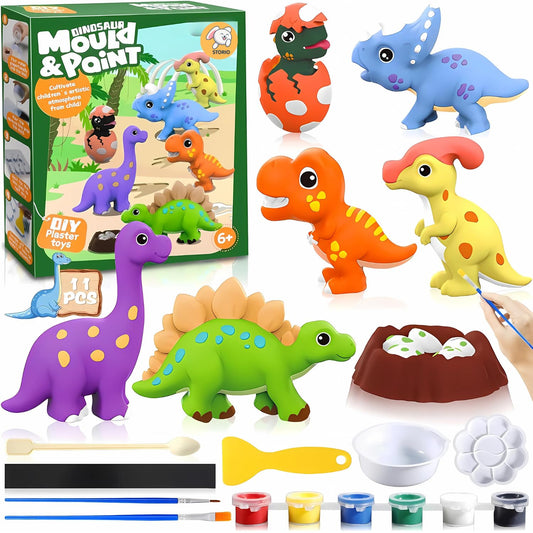 Arjoos DIY Dinosaur Mould And Paint Craft Kit for Kids (4–12) | Plaster Figurine, Clay Art, Fridge Magnet, Educational Toy Gift Set