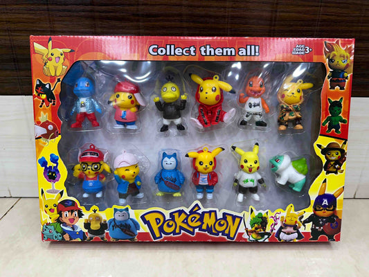 Arjoos | 12-in-1 Pokémon Character Toy Set – Unique Pikachu Figures & Mini Collectibles | Kids Birthday Gift & Return Gift - Pack of 1 .