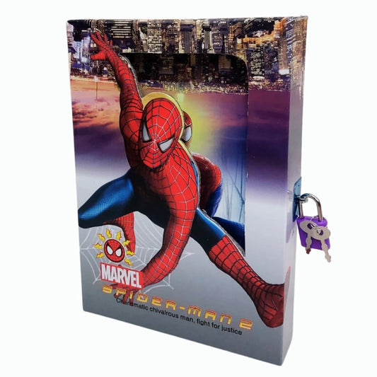 Arjoos | Spiderman Greenish Blue Super Hero Marvel Avengers Character Secret Lock Diary Big Size for Girls Boys Kids with Lock and Key Stylish Ruled Notebook Locker Diary with Cover Box | Return Gift For Kids - ( Pack of 1 , Multicolour )