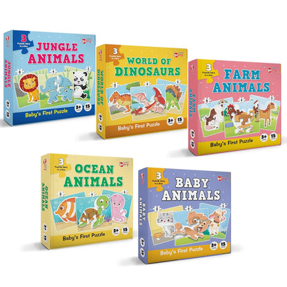 Arjoos | Baby’s First Puzzle Game: Animal & Dinosaur Puzzles - ( One Pack )| Set of 1 Cardboard Puzzles with 15 Pcs | Early Puzzle Set for Kids - Educational Toys | Birthday gift for kids - ( Ages- 3+)