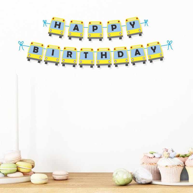 Arjoos | Wheels on the Bus Theme Happy Birthday Banner With Balloons | Wheels on a Bus Birthday Decoration With 1 Happy Birthday Bunting Banner, 20 Balloons | Party supplies Kit For Birthday Parties - 1pcs .