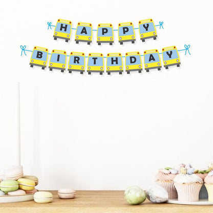 Arjoos | Wheels on the Bus Theme Happy Birthday Banner With Balloons | Wheels on a Bus Birthday Decoration With 1 Happy Birthday Bunting Banner, 20 Balloons | Party supplies Kit For Birthday Parties - 1pcs .