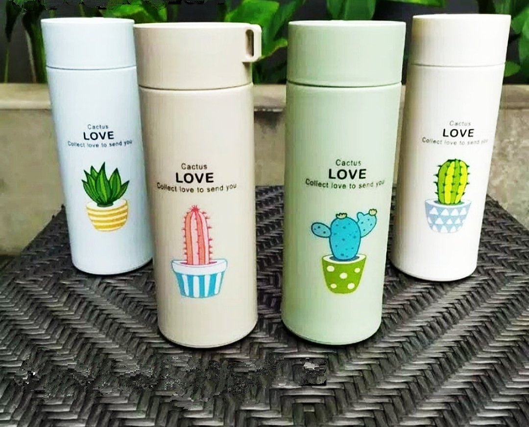 Arjoos | Cactus Love Water Bottle,Print Glass Water Bottle with Food grade Plastic - 450 ml,Leak Proof, BPA Free | Return Gift For Kids - ( Pack of 1 , Multicolour )
