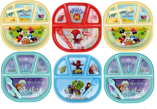 Arjoos | Cartoon Tableware Plate for Baby and Toddler Divided 3 Compartments | Birthday Return Gifts Set for Kids Boys and Girls (Multicolor) , Pack of 1