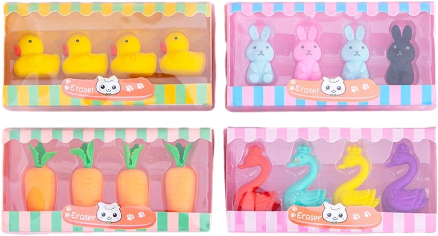 Arjoos | Cartoon Dessert Eraser Set – Cute Duck, Rabbit, Carrot & Swan ...