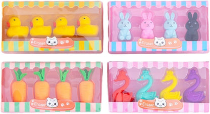 Arjoos | Cartoon Dessert Eraser Set – Cute Duck, Rabbit, Carrot & Swan Shaped Erasers for Kids | Fun Drawing & Writing Pencil Erasers, Learning Supplies, Return Gifts & Party Favors - Pack of 1 .